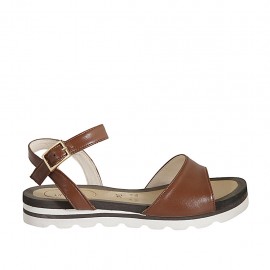 Sandalo da donna con cinturino in pelle color cuoio zeppa 2 - Misure disponibili: 33, 43, 46, 47