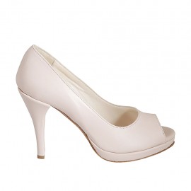 Woman's open toe pump with platform in nude leather heel 9 - Available sizes:  32, 33, 42, 43, 44, 45, 46