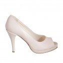 Woman's open toe pump with platform in nude leather heel 9