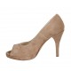 Escarpin à bout ouvert avec plateforme en daim beige talon 9 - Pointures disponibles:  33, 34, 42, 45