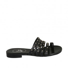 Sabot infradito con borchie da donna in pelle nera tacco 1 - Misure disponibili: 33, 43, 44