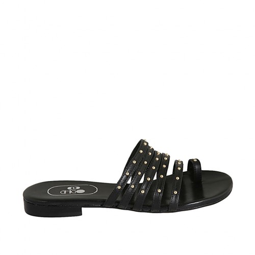 Sabot infradito con borchie da donna in pelle nera tacco 1 - Misure disponibili: 33, 34, 42, 43, 44, 45
