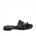 Woman's thong mules with studs in black leather heel 1