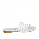 Woman's thong mules with studs in white leather heel 1