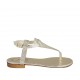Woman's thong sandal with strap in platinum laminated printed leather heel 1 - Available sizes:  33, 42, 43, 44, 45