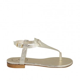 Sandalo infradito da donna con cinturino in pelle stampata laminata platino tacco 1 - Misure disponibili: 33, 42, 43, 44, 45