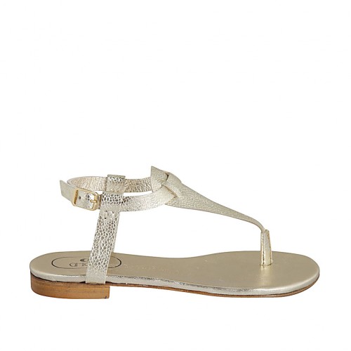 Zehensandale für Damen mit Riem aus platinfarbenem laminiertem bedrucktem Leder Absatz 1 - Verfügbare Größen:  33, 42, 43, 44, 45
