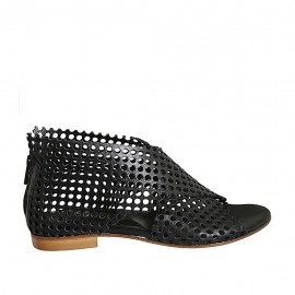 Zapato abierto para mujer con cremallera en piel perforada negra tacon 1 - Tallas disponibles:  43