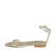 Woman's open shoe with strap in platinum laminated leather heel 1 - Available sizes:  33, 43, 44