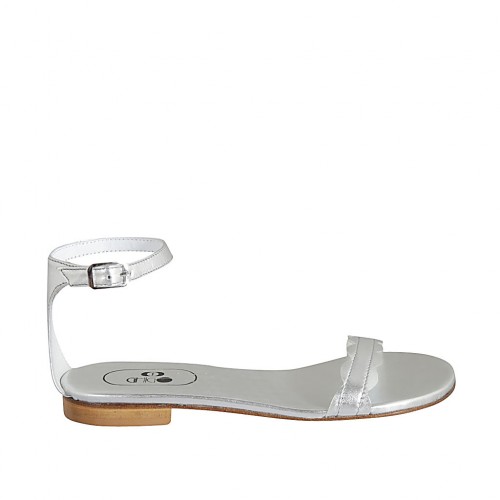 Woman's open shoe with strap in silver laminated leather heel 1 - Available sizes:  33, 34, 42, 43, 44, 45