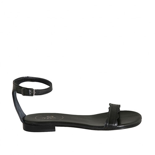 Scarpa aperta da donna con cinturino in pelle nera tacco 1 - Misure disponibili: 33, 43, 44