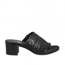 Sabot da donna con elastico in pelle intrecciata nera tacco 4 - Misure disponibili: 33, 42, 43, 44