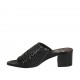 Sandalia para mujer con elastico en piel trensada negra tacon 4 - Tallas disponibles:  33, 42, 43, 44