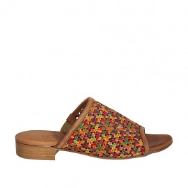 Sabot da donna con elastico in pelle intrecciata multicolore tacco 2 - Misure disponibili: 34, 43