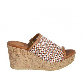 Sabot aperto da donna in pelle intrecciata multicolore con plateau e zeppa 7 - Misure disponibili: 32, 33, 34, 42, 43, 44
