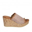 Mule ouvert pour femmes en cuir tressé multicouleur avec plateforme et talon compensé 7