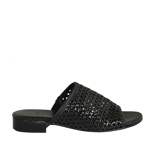 Woman's sandal with elastic band in braided black leather heel 2 - Available sizes:  33, 34, 43