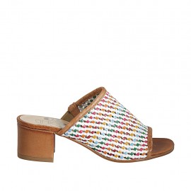 Woman's mules with elastic band in multicolored braided leather heel 4 - Available sizes:  42, 43, 44, 45