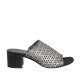 Sandalia para mujer con elastico en piel trensada negra, gris y plateada tacon 4 - Tallas disponibles:  32, 33, 34, 43, 45