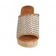 Mule ouvert pour femmes en cuir tressé brun clair, bronze et cuivre avec plateforme et talon compensé 9 - Pointures disponibles:  42, 43, 44
