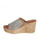 Woman's open mules in tan, black and white braided leather with platform and wedge heel 7 - Available sizes:  45