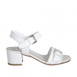 Sandalo con cinturino e fibbia da donna in pelle bianca tacco 4 - Misure disponibili: 33, 34, 42, 43, 44, 45