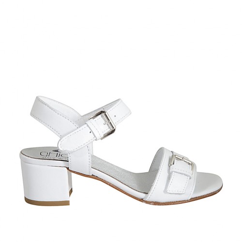Sandalo con cinturino e fibbia da donna in pelle bianca tacco 4 - Misure disponibili: 33, 34, 42, 43, 44, 45