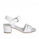 Woman's sandal with strap with buckle in white leather heel 4
