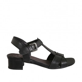 Sandalo da donna con cinturino in pelle nera tacco 3 - Misure disponibili: 33, 34, 42, 43, 44, 45