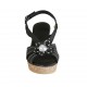 Woman's sandal in black and silver leather with flower, platform and wedge heel 7 - Available sizes:  33, 34