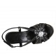 Woman's sandal in black and silver leather with flower, platform and wedge heel 7 - Available sizes:  33, 34