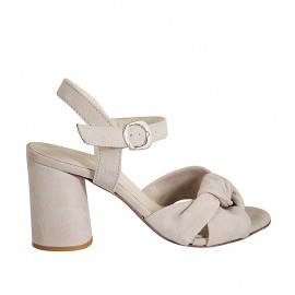 Sandalo da donna con cinturino e nodo in camoscio grigio tortora tacco 7 - Misure disponibili: 32, 33, 34, 42, 43, 44