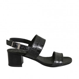 Sandalo da donna in pelle stampata nera tacco 4 - Misure disponibili: 32, 33, 34, 42, 43, 44, 45