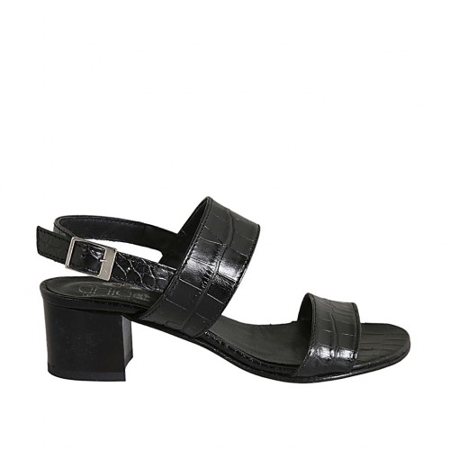 Sandalo da donna in pelle stampata nera tacco 4 - Misure disponibili: 32, 42, 43, 44, 45