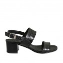 Woman's sandal in black printed leather heel 4
