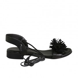 Sandale avec lacets pour femmes en cuir et daim noir talon 2 - Pointures disponibles:  33, 34, 42