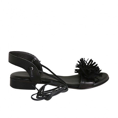 Sandalia para mujeres con cordones en piel y gamuza negra tacon 2 - Tallas disponibles:  33, 34, 42