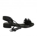 Woman's sandal with laces in black leather and suede heel 2