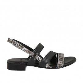 Sandalo da donna in pelle nera e camoscio stampato a righe tacco 2 - Misure disponibili: 33, 34, 42, 43, 44, 45