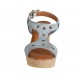 Woman's sandal in blue grey pierced leather with platform and wedge heel 7 - Available sizes:  32, 33