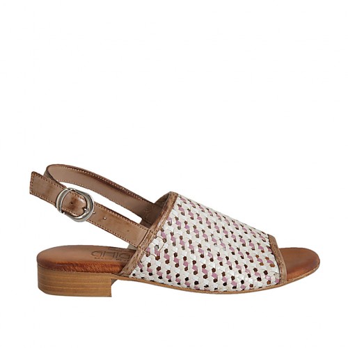 Sandale pour femmes en cuir tressé multicouleur talon 2 - Pointures disponibles:  33, 34, 43, 44, 45