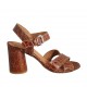 Woman's strap sandal in tan-colored printed leather heel 7 - Available sizes:  32, 33, 34, 42, 43, 44