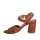 Woman's strap sandal in tan-colored printed leather heel 7 - Available sizes:  32, 33, 34, 42, 43, 44