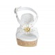 Sandalo da donna in pelle bianca e oro con fiore, plateau e zeppa 7 - Misure disponibili: 33