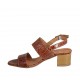 Woman's sandal in tan printed leather heel 4 - Available sizes:  32, 34, 43