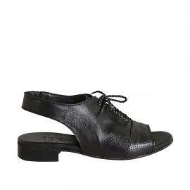 Sandalo stringato con elastico da donna in pelle nera tacco 2 - Misure disponibili: 33, 34, 42, 43, 44, 45
