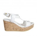 Woman's sandal in white pierced leather with platform and wedge 7