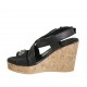 Woman's sandal in black leather with accessory, platform and wedge heel 9 - Available sizes:  32, 33, 34