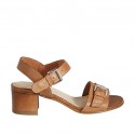 Woman's sandal with strap with buckle in tan-colored leather heel 4