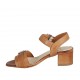 Woman's sandal with strap with buckle in tan-colored leather heel 4 - Available sizes:  32, 43
